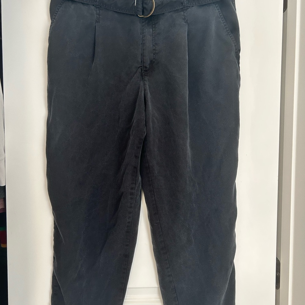 LOFT Black Belted Straight Leg Chinos